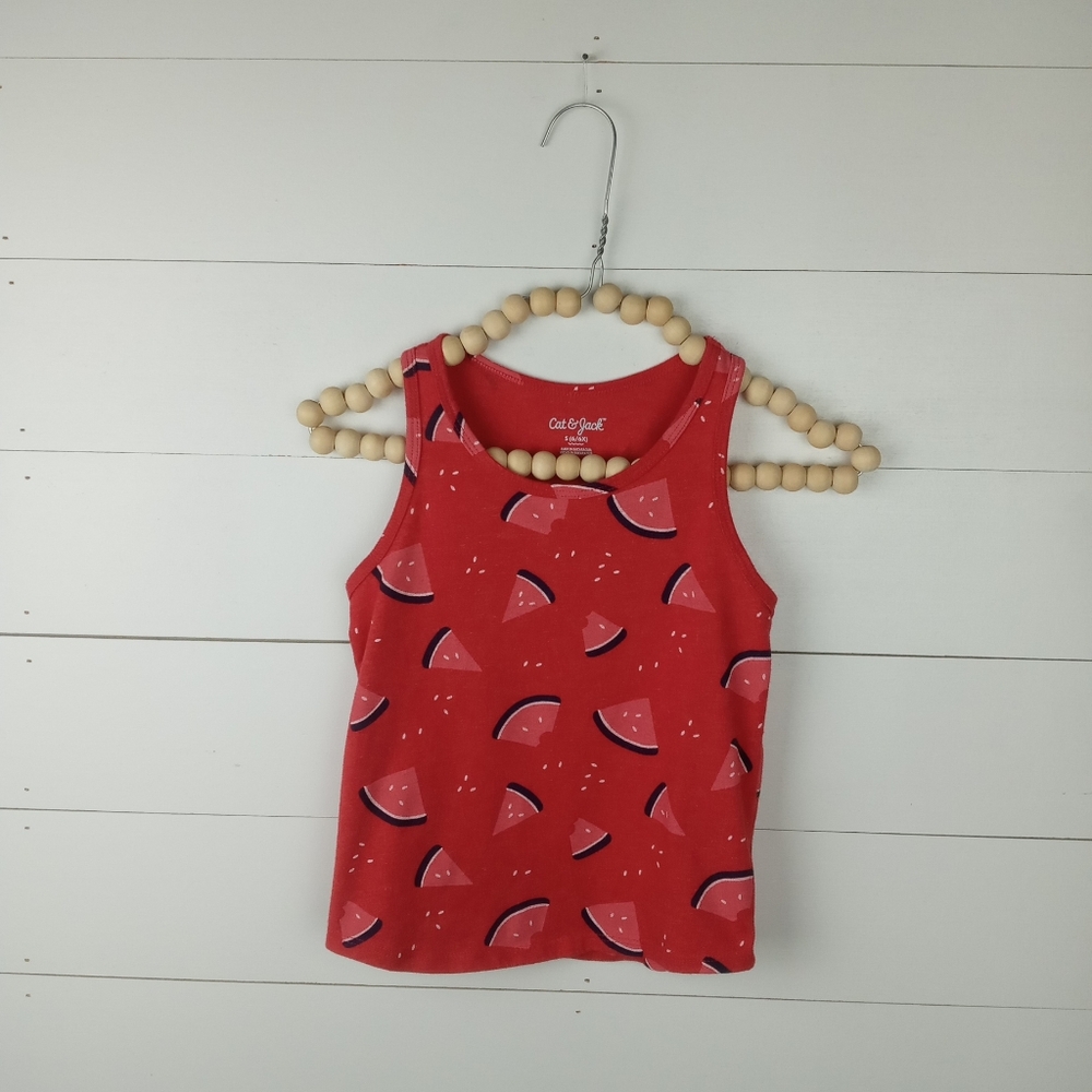 Cat & Jack girls size 6-6X red tank with watermelon design in white and navy
